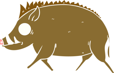 Bir insan tarafından çizilmiş düz renkli yaban domuzu çizgi filmi