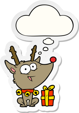 Düşünce baloncuğu insan tarafından çizilmiş bir çıkartma olan karikatür Noel Ren Geyiği