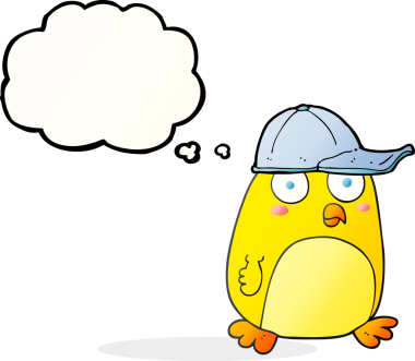 Bir insan tarafından çizilmiş serbest çizim balon karikatür kuşu.