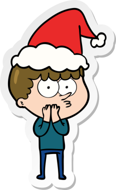 Bir insan tarafından çizilmiş Noel Baba şapkası giyen meraklı bir çocuğun el yazısı.