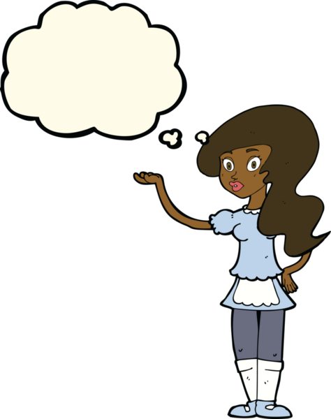 Bir insan tarafından çizilmiş düşünce kabarcığı olan çizgi film garsonu.