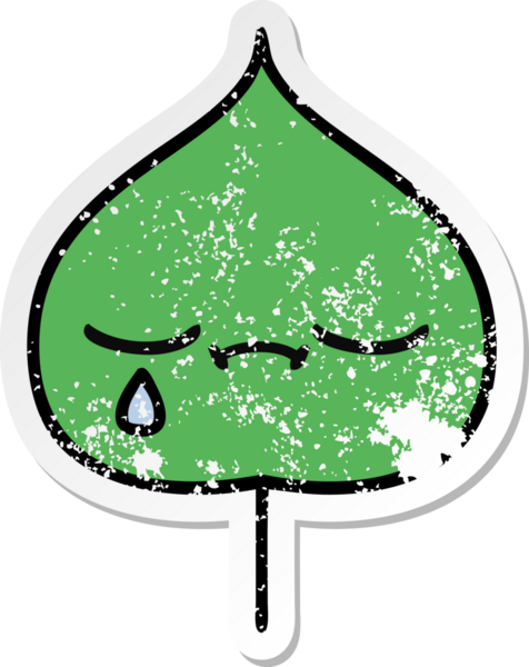 Sevimli bir çizgi film karakterinin sıkıntılı çıkartması. Bir insan tarafından çizilmiş ifade yaprağı.