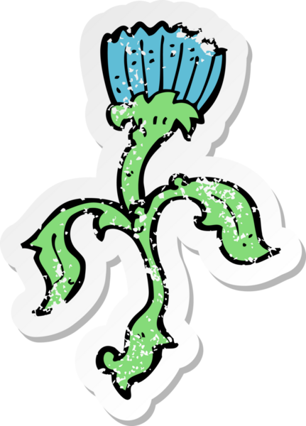 Bir insan tarafından çizilmiş karikatür çiçeğinin gerilmiş yapıştırması.