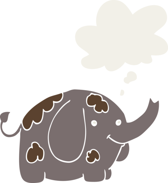 Düşünce baloncuğu olan karikatür fili insan tarafından çizilmiş.