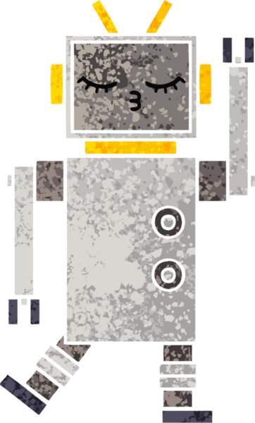 Bir insan tarafından çizilmiş bir robotun retro çizim tarzı karikatürü