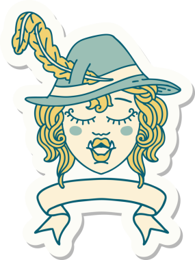 Bir insan tarafından çizilmiş yarı ork ozan bir karakterin çıkartması.