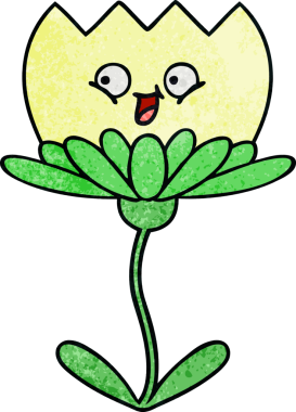 Bir insan tarafından çizilmiş bir çiçeğin retro grunge desen karikatürü