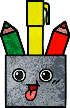 Bir insan tarafından çizilmiş bir kalem tenceresinin retro grunge desen karikatürü