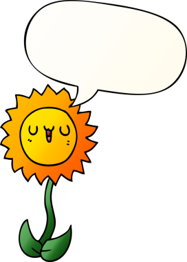 bir insan tarafından çizilmiş yumuşak eğimli konuşma baloncuklu karikatür çiçeği