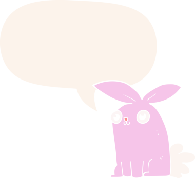 Bir insan tarafından çizilmiş eski usul konuşma balonlu çizgi film tavşanı.