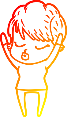 Bir insan tarafından çizilmiş gözleri olan çizgi film kadını çizimi.