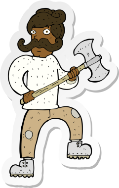 Bir insan tarafından çizilmiş baltalı bir karikatürcünün çıkartması.