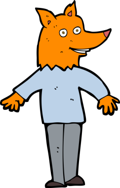 Bir insan tarafından çizilmiş mutlu tilki adam.