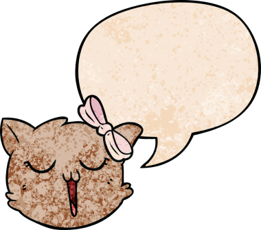 bir insan tarafından çizilmiş eski moda bir konuşma baloncuğu ile çizgi film kedisi yüzü