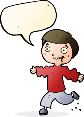 Bir insan tarafından çizilmiş konuşma balonu olan heyecanlı bir çocuk.