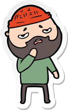 Bir insan tarafından çizilmiş sakallı endişeli bir karikatür çıkartması.