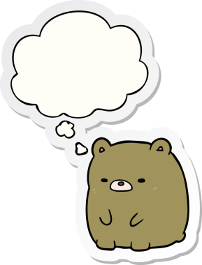 İnsan tarafından çizilmiş bir çıkartma gibi düşünce baloncuklu karikatür üzgün ayı.