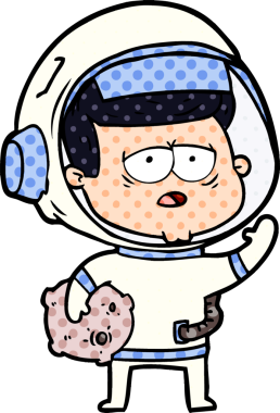 Bir insan tarafından çizilmiş yorgun astronot çizgi filmi.