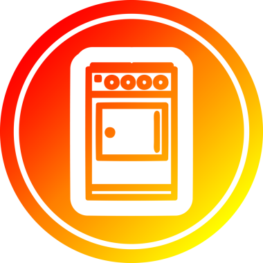 Bir insan tarafından çizilmiş sıcak gradyan bir mutfak fırını dairesel simgesi