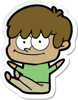 Bir insan tarafından çizilmiş mutlu bir çizgi film karakterinin çıkartması.