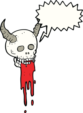 Bir insan tarafından çizilmiş konuşma baloncuğu olan ürkütücü cadılar bayramı kafatası çizgi filmi.