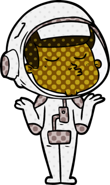 Bir insan tarafından çizilmiş kendine güvenen bir astronot çizgi filmi.