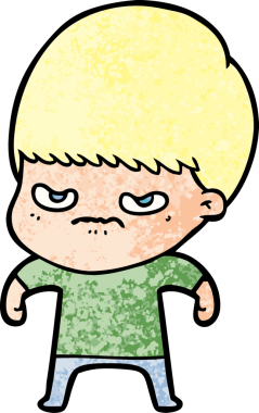 Bir insan tarafından çizilmiş sinirli çizgi film çocuğu.