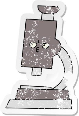 Bir insan tarafından çizilmiş sevimli bir mikroskobun sıkıntılı çıkartması.