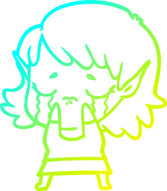 Bir insan tarafından çizilmiş, ağlayan bir elf kızı çizimi.