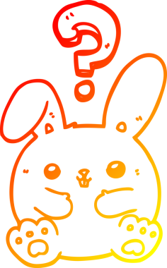 Bir insan tarafından çizilmiş soru işareti olan çizgi film tavşanının sıcak çizgi çizimi