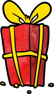 Bir insan tarafından çizilmiş bir fiyonk ile paketlenmiş karikatür Noel hediyesi