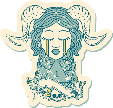 Retro Dövme Biçimi Ağlama Ağlama Doğal bir D20 zar atışıyla bir insan tarafından çizilmiş