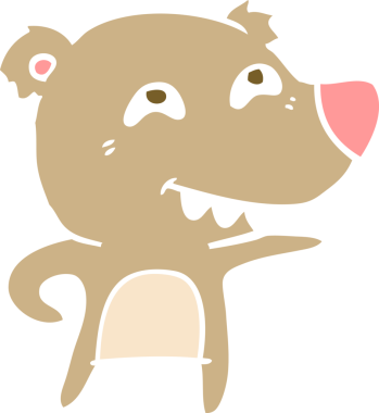 Düz renkli çizgi film ayısı bir insan tarafından çizilmiş dişleri gösteriyor.