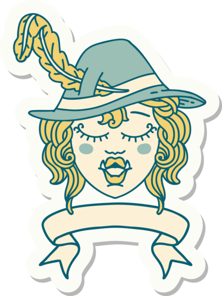 Bir insan tarafından çizilmiş yarı ork ozan bir karakterin çıkartması.