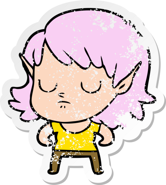 Bir insan tarafından çizilmiş karikatür elf kızının sıkıntılı çıkartması.