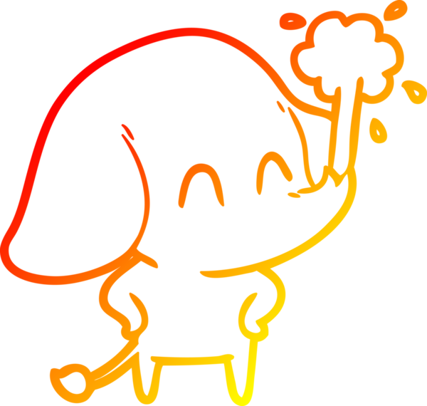 Bir insanın çizdiği suyu püskürten sevimli bir filin sıcak çizgi çizgisi.