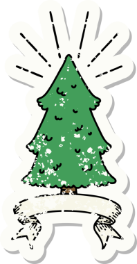 Bir insan tarafından çizilmiş çam ağacı dövmesi stili eski bir etiket.