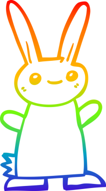 Gökkuşağı gradyan çizgisi. Bir insan tarafından çizilmiş şirin bir tavşan çizimi.