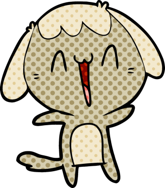 Bir insan tarafından çizilmiş gülen bir köpek.