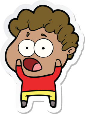 Bir insan tarafından çizilmiş, şaşırarak nefes nefese kalmış bir çizgi film karakterinin çıkartması.