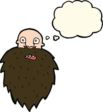 Bir insan tarafından çizilmiş düşünce balonlu sakallı bir adam.