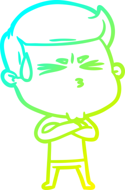 Bir insan tarafından çizilmiş terleyen bir çizgi film karakteri çizimi.