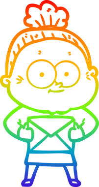 Gökkuşağı gradyan çizgi çizimi Bir insan tarafından çizilmiş mutlu yaşlı kadın