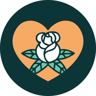 Bir insan tarafından çizilmiş kalp ve çiçeklerin ikonik dövme şekli