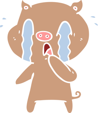 Ağlayan domuz düz renkli çizgi film bir insan tarafından çizildi.