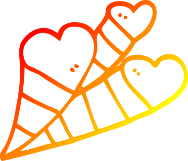 Bir insan tarafından çizilmiş aşk kalplerinin çizgi çizimi.