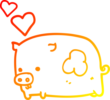 İnsan tarafından çizilmiş, çizgi film karakteri bir domuzun sıcak çizgi çizimi.