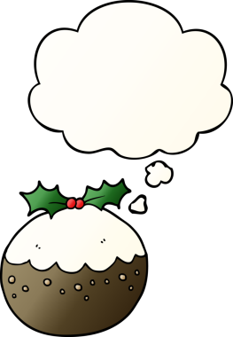 Düşünce baloncuklu karikatür pudingi bir insan tarafından çizilmiş yumuşak bir gradyan stili.