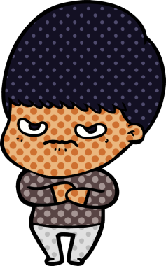 Bir insan tarafından çizilmiş sinirli çizgi film çocuğu.