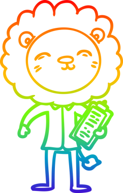 Bir insan tarafından çizilmiş iş kıyafetleri içinde çizgi film aslanı çizimi.